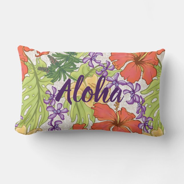 Coussin D'extérieur Hibiscus et orchidées hawaïens tropicaux de Keleah (Recto)