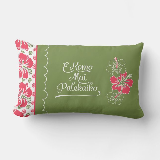 Coussin D'extérieur Hibiscus rose chaud Hawaï Bienvenue au paradis (Recto)