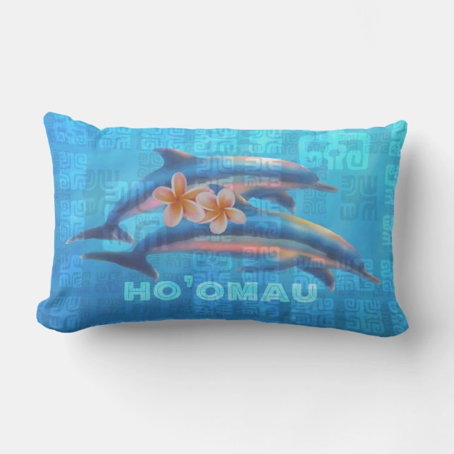 Coussin D'extérieur HO’OMAU - Collage primitif des dauphins hawaïens (Recto)
