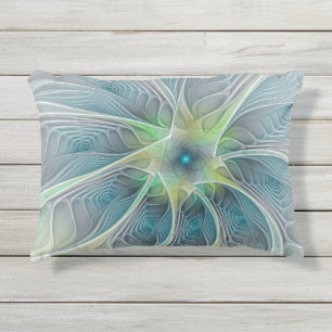 Coussin D'extérieur Imaginaire fleuri Moderne Bleu Vert Fractal Fleur