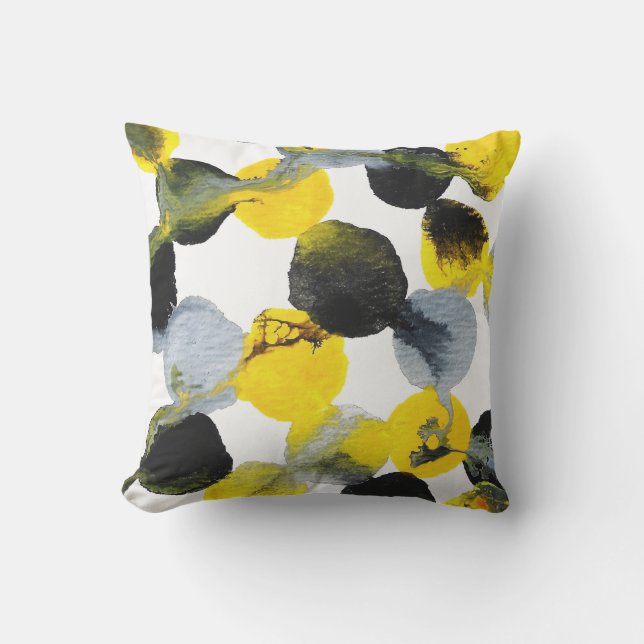 Coussin D'extérieur Interactions Jaune, Gris et Noir Motif (Recto)