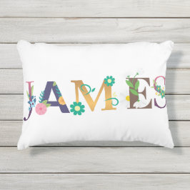 Coussin D'extérieur JAMES Nom Art Avec Fleurs Brodées