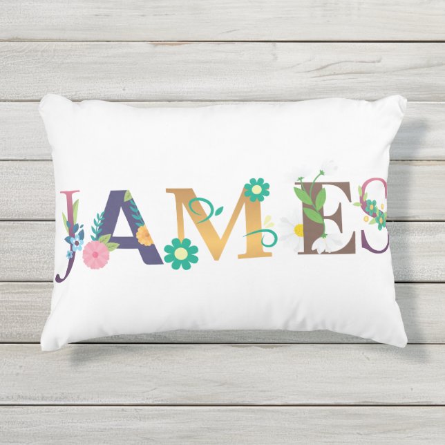 Coussin D'extérieur JAMES Nom Art Avec Fleurs Brodées (Devant)