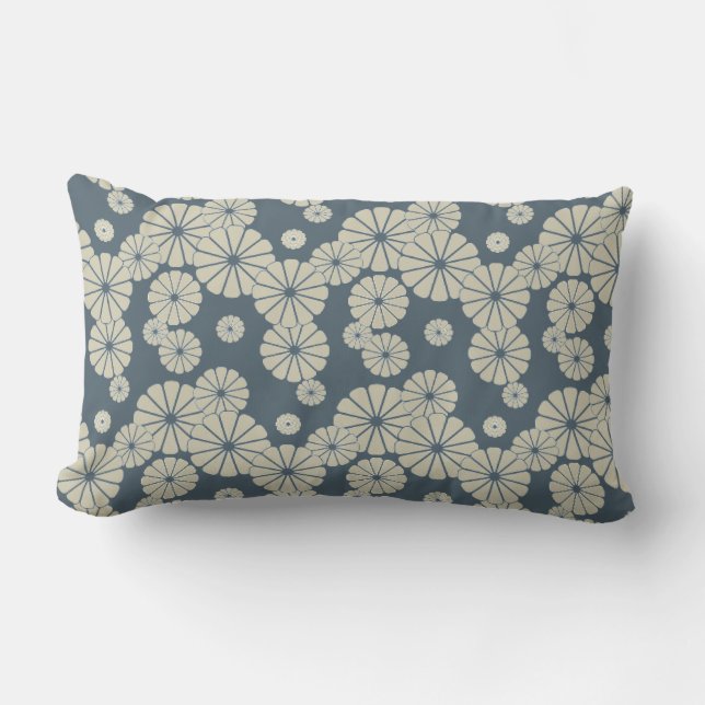 Coussin D'extérieur  Japon. Fleurs florales bleues. (Recto)