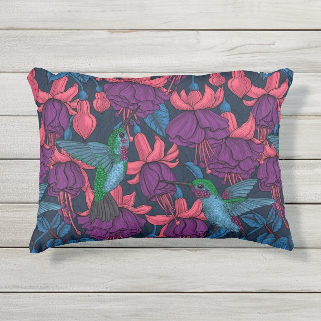 Coussin D'extérieur Jardin des colibris en violet et bleu (Devant)
