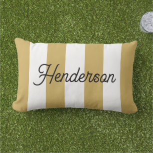 Coussin D'extérieur Jaune Moutarde et Blanc Cabana Rayé Monogrammé