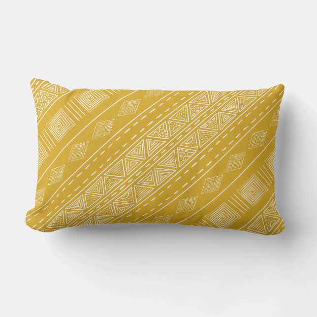 Coussin D'extérieur Jaune tribal boho moderne (Recto)