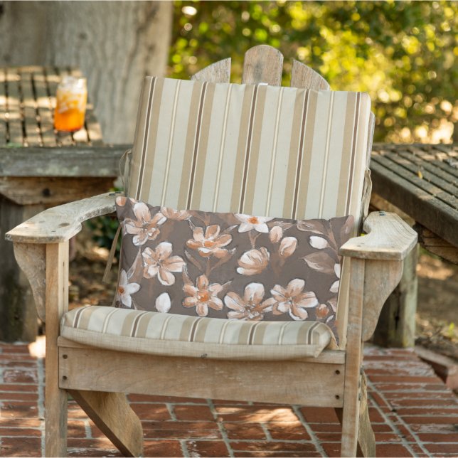 Coussin D'extérieur Joli Orange Taupe foncé Brown Joli Motif Fleur (Chaise)
