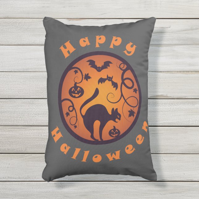 Coussin D'extérieur Joyeuse lanterne d'Halloween araignées et chauves- (Devant (Vertical))