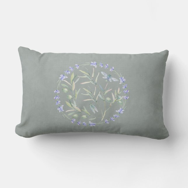 Coussin D'extérieur Lavande grise Branche d'olivier et couronne d'abei (Recto)