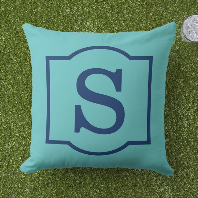 Coussin D'extérieur LETTRE MONOGRAPHIQUE Classique Turquoise Marine Bl (Herbe)