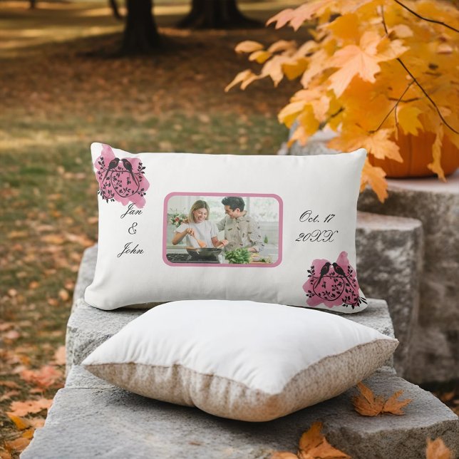 Coussin D'extérieur Lovebirds du Deuxième Anniversaire Avec Photo (Créateur téléchargé)