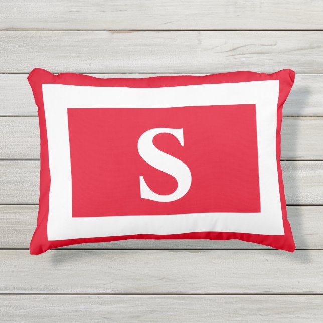 Coussin D'extérieur Lumbar initial du monogramme blanc rouge (Devant)