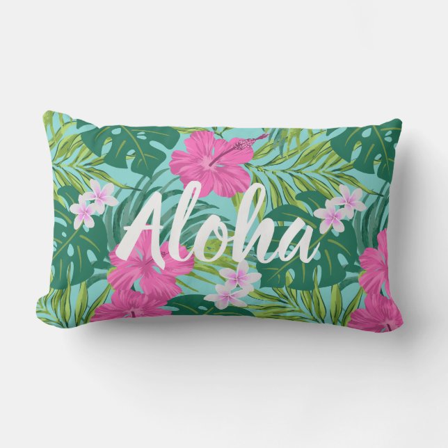 Coussin D'extérieur Luna Hibiscus Garden Hawaiian - Rose et Turq (Recto)