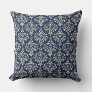 Coussin D'extérieur Magnifique motif damassé classique élégant bleu ro