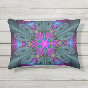 Coussin D'extérieur Mandala coloré art spirituel fractal avec rose