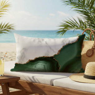 Coussin D'extérieur Marbre blanc Agate vert émeraude Paillettes dorées