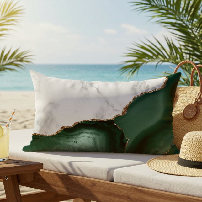 Coussin D'extérieur Marbre blanc Emerald Green Agate Parties scintilla (Créateur téléchargé)