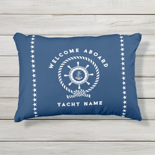 Coussin D'extérieur Marine Bleu Blanc Bateau Nautique Roue Stars (Devant)