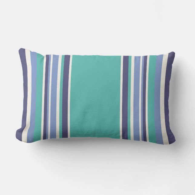 Coussin D'extérieur Marine Turquoise Moderne Bleu Rayé Extérieur (Recto)