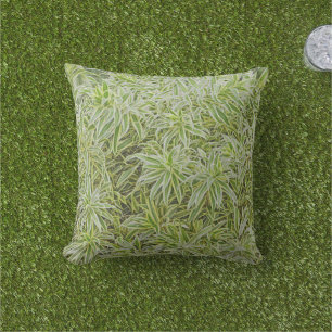 COUSSIN D'EXTÉRIEUR "MASSE DE FEUILLES PLANTES VERTS ET BLANCS"