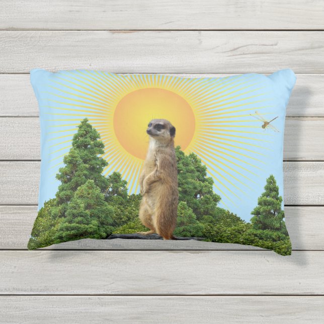 Coussin D'extérieur Meerkat Animal avec libellule (image arrière et av (Dos)