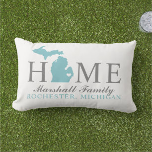 Coussin D'extérieur Michigan Accueil Aqua Gris Famille Monogramme