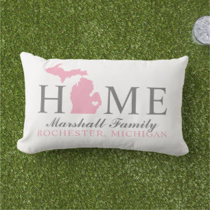 Coussin D'extérieur Michigan Maison Monogramme Rose État Gris Famille