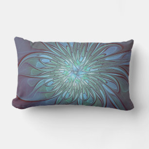 Coussin D'extérieur Moderne Abstrait tendance Fleur bleue Fractal Art