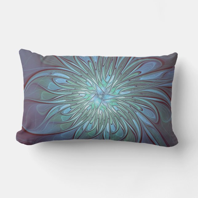 Coussin D'extérieur Moderne Abstrait tendance Fleur bleue Fractal Art (Recto)