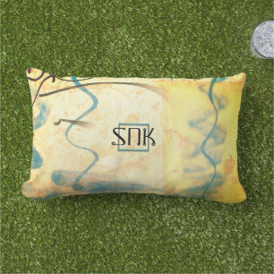 Coussin D'extérieur Monogramme bleu jaune rue art moderne Initiales