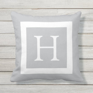 Coussin D'extérieur Monogramme de coutume de blanc gris