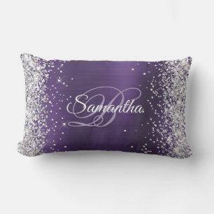 Coussin D'extérieur Monogramme fantaisie argent pailleté violet foncé