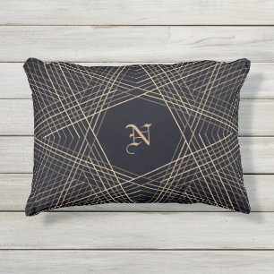 Coussin D'extérieur Monogramme foncé géométrique étoile gothique éléga