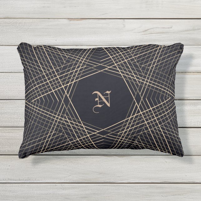 Coussin D'extérieur Monogramme foncé géométrique étoile gothique éléga (Devant)