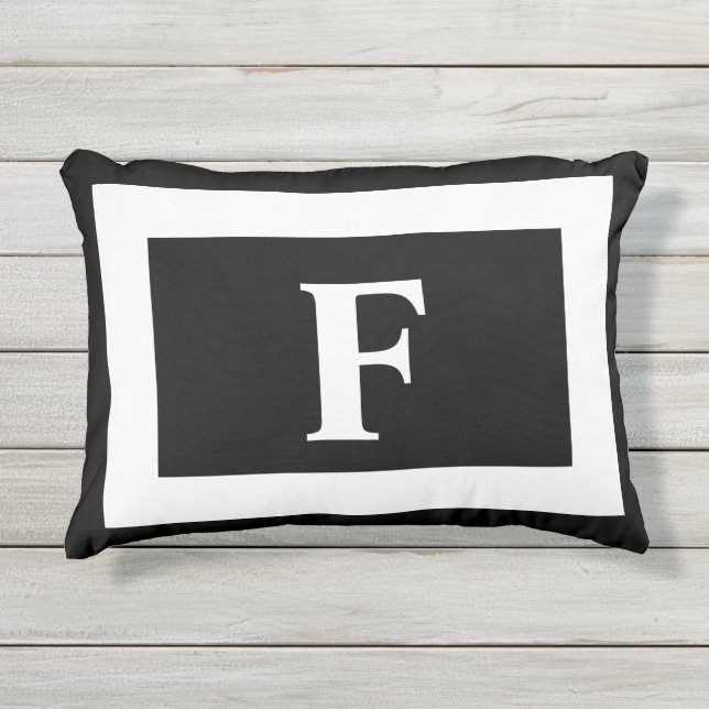 Coussin D'extérieur Monogramme personnalisé Noir Blanc tendance (Devant)