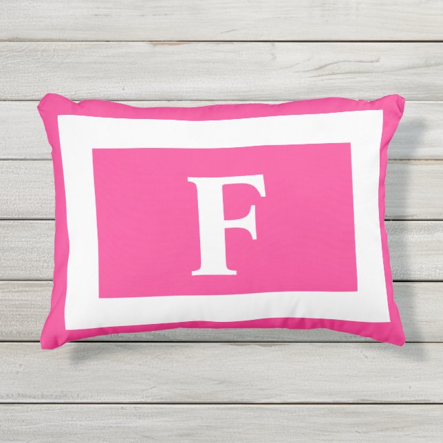 Coussin D'extérieur Monogramme rose et blanc gras initial (Devant)