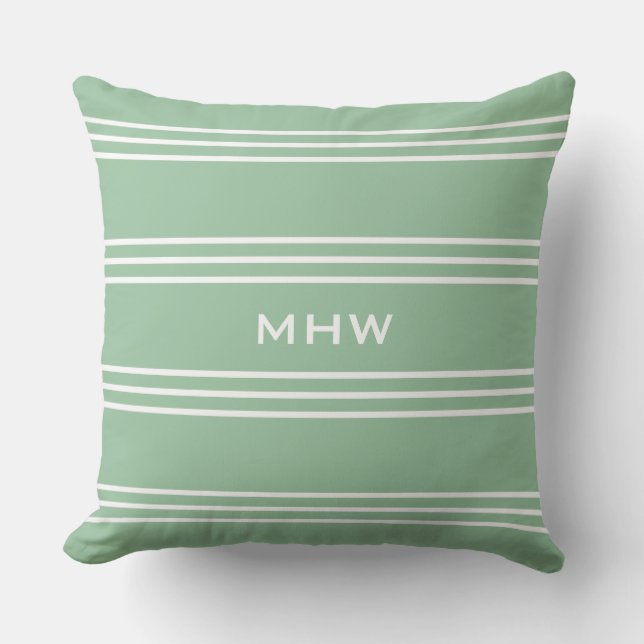 Coussin D'extérieur Moss Green Stripes personnalisées monogramme lance (Recto)