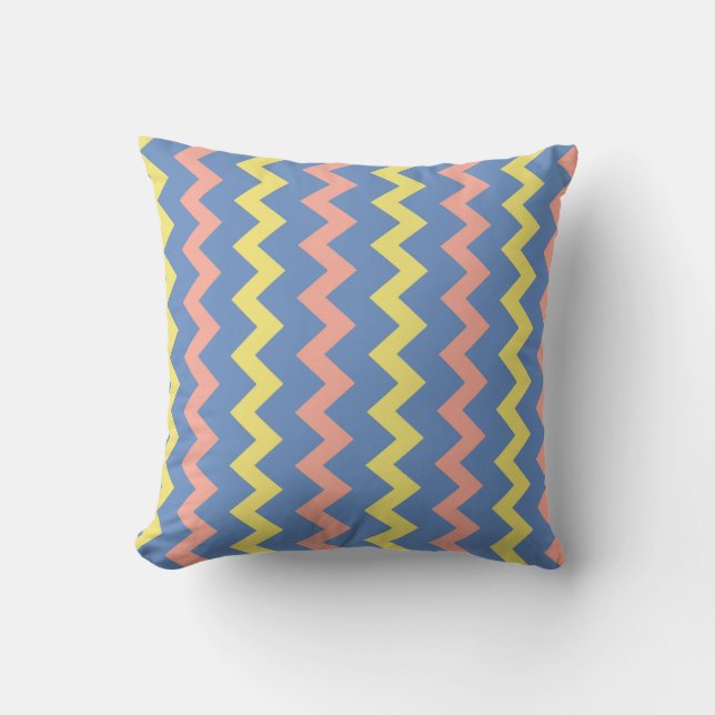 Coussin D'extérieur Motif bleu orange jaune Chevron (Recto)