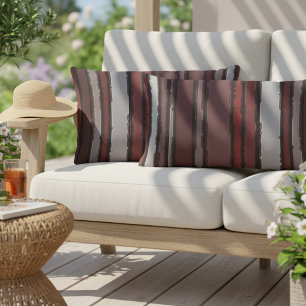 Coussin D'extérieur Motif Burgundy Red Grey Mauve Taupe Stripes