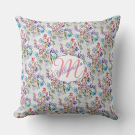 COUSSIN D'EXTÉRIEUR MOTIF DE FLEURS BLANCHES EN COULEUR D'EAU