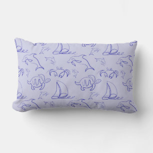 Coussin D'extérieur Motif d'une ligne d'animal marin et voilier