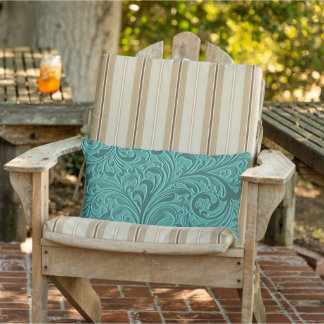 Coussin D'extérieur Motif floral de turquoise de cuir turquoise chic