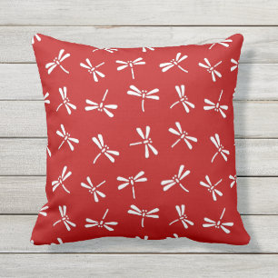 Coussin D'extérieur Motif japonais de libellule, rouge-foncé et blanc