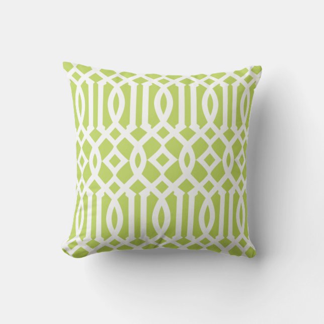 Coussin D'extérieur Motif moderne Lime vert et blanc Trellis (Recto)