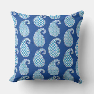 Coussin D'extérieur Motif Paisley, cobalt, bleu ciel et blanc