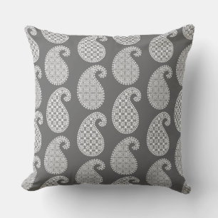 Coussin D'extérieur Motif Paisley, gris argenté / gris et blanc