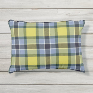 Coussin D'extérieur Motif plat moderne bleu et jaune Tartan