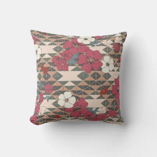 Coussin D'extérieur Motif Rose des Prairies en rose et brun