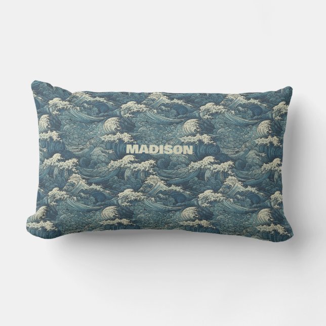 Coussin D'extérieur Motif Waves de nom personnalisé (Recto)